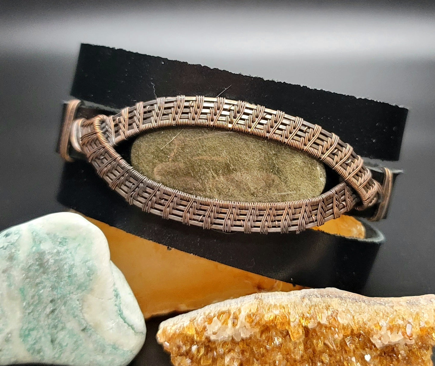 Golden Eye Black Leather Cuff