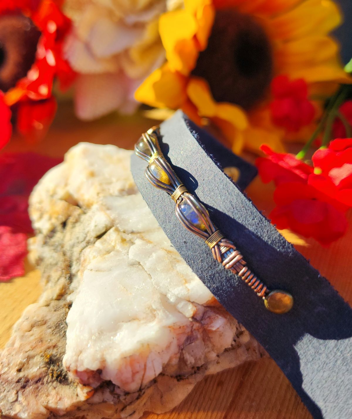 Labradorite Blue Leather Cuff