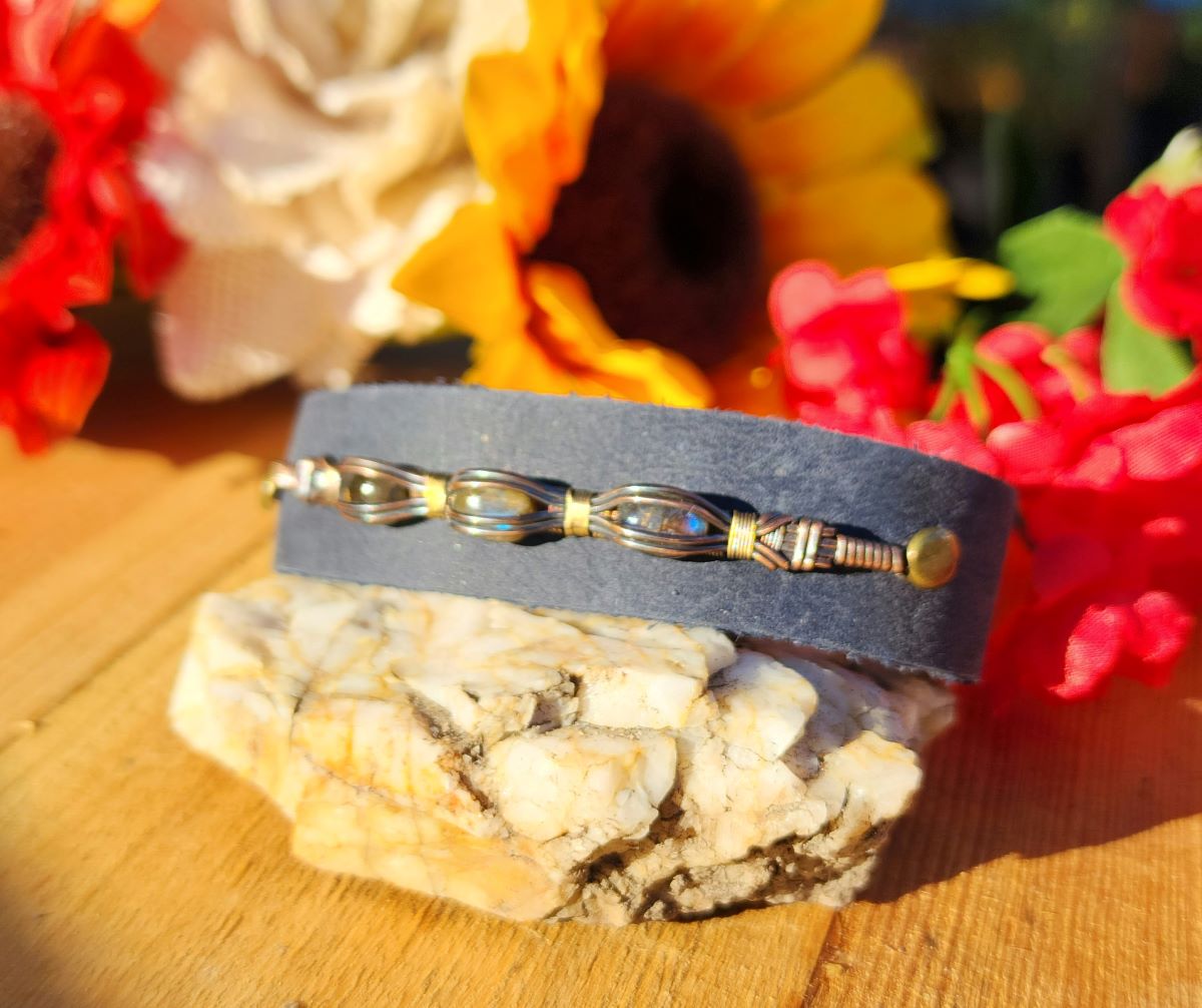 Labradorite Blue Leather Cuff