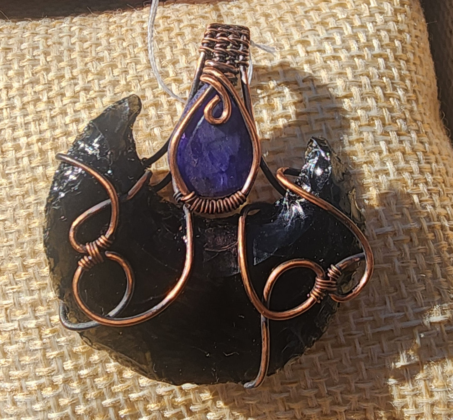 Blue Black Crescent Moon Pendant