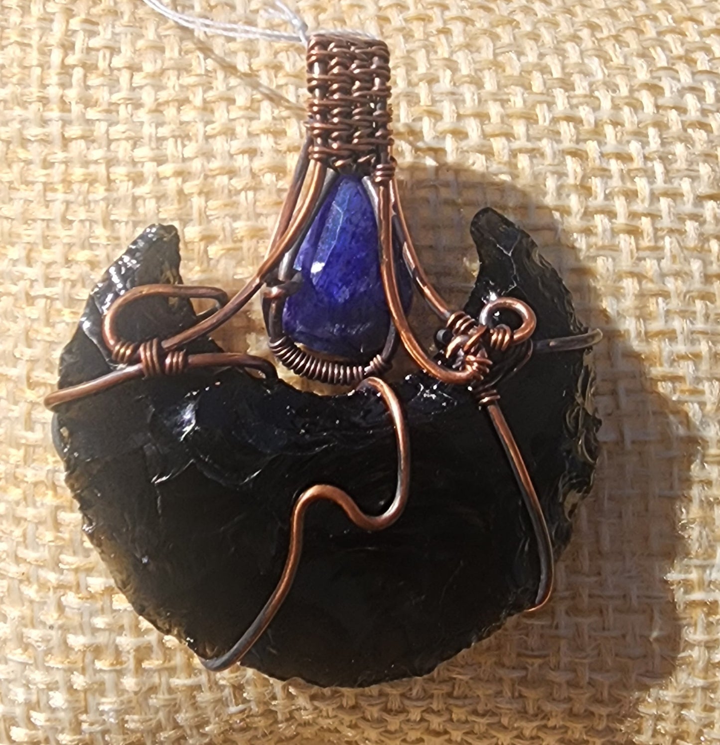 Blue Black Crescent Moon Pendant