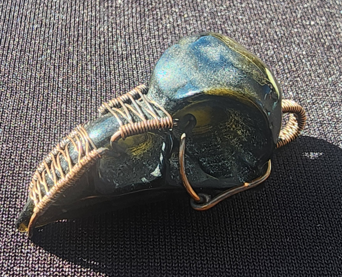 Poe's Pal - Golden Sheen Obsidian Raven Pendant