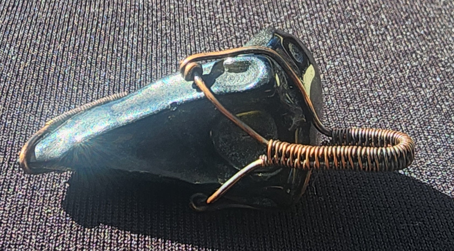Poe's Pal - Golden Sheen Obsidian Raven Pendant