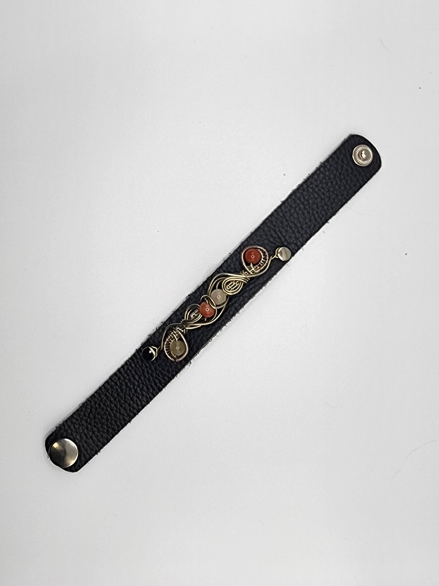 Golden Silk Jade and Silver Leather Cuff