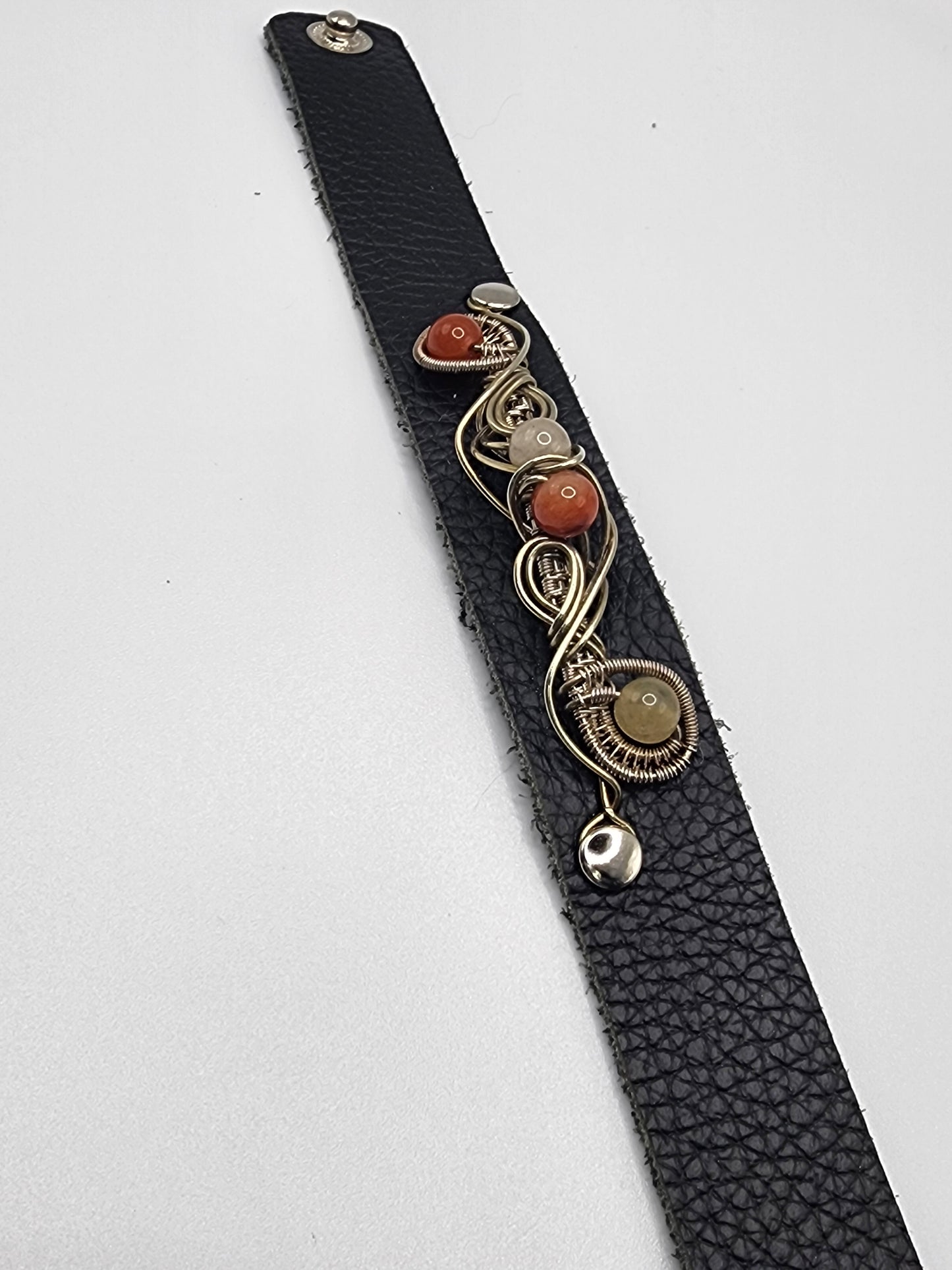 Golden Silk Jade and Silver Leather Cuff
