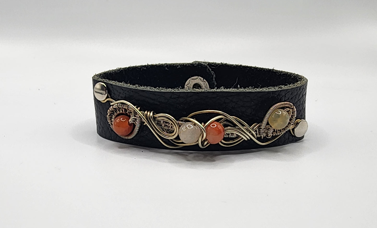 Golden Silk Jade and Silver Leather Cuff