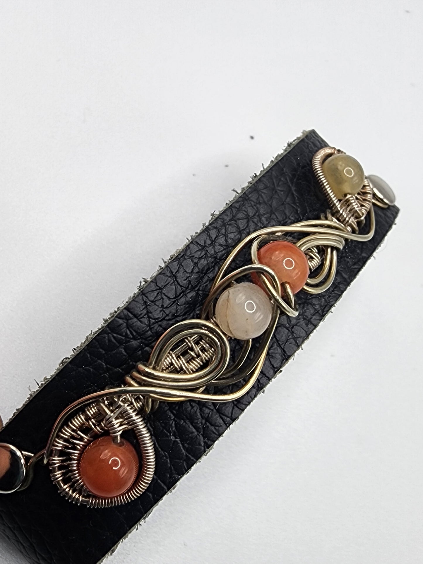 Golden Silk Jade and Silver Leather Cuff
