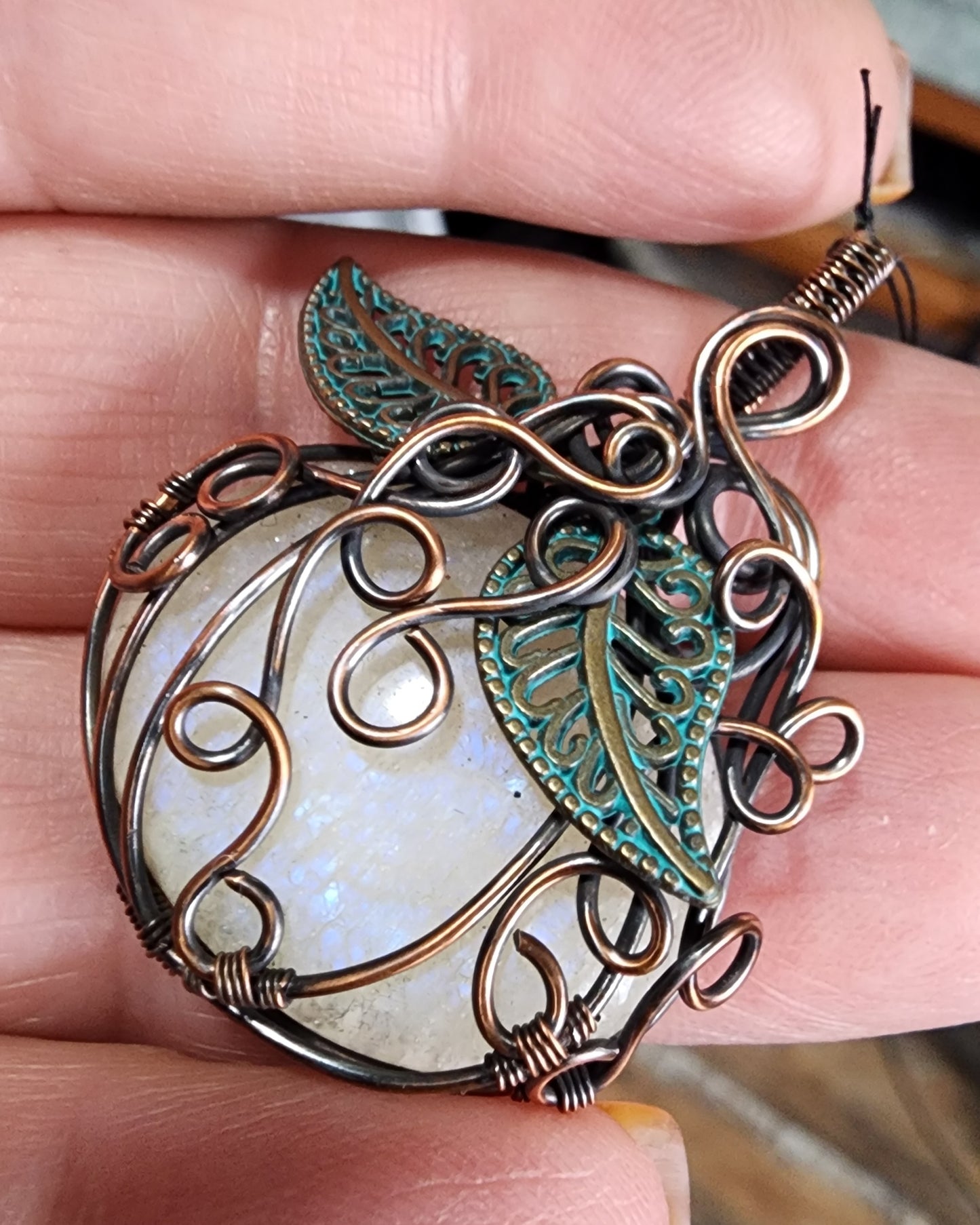 Belomorite (Russian Moonstone) Pumpkin Pendant