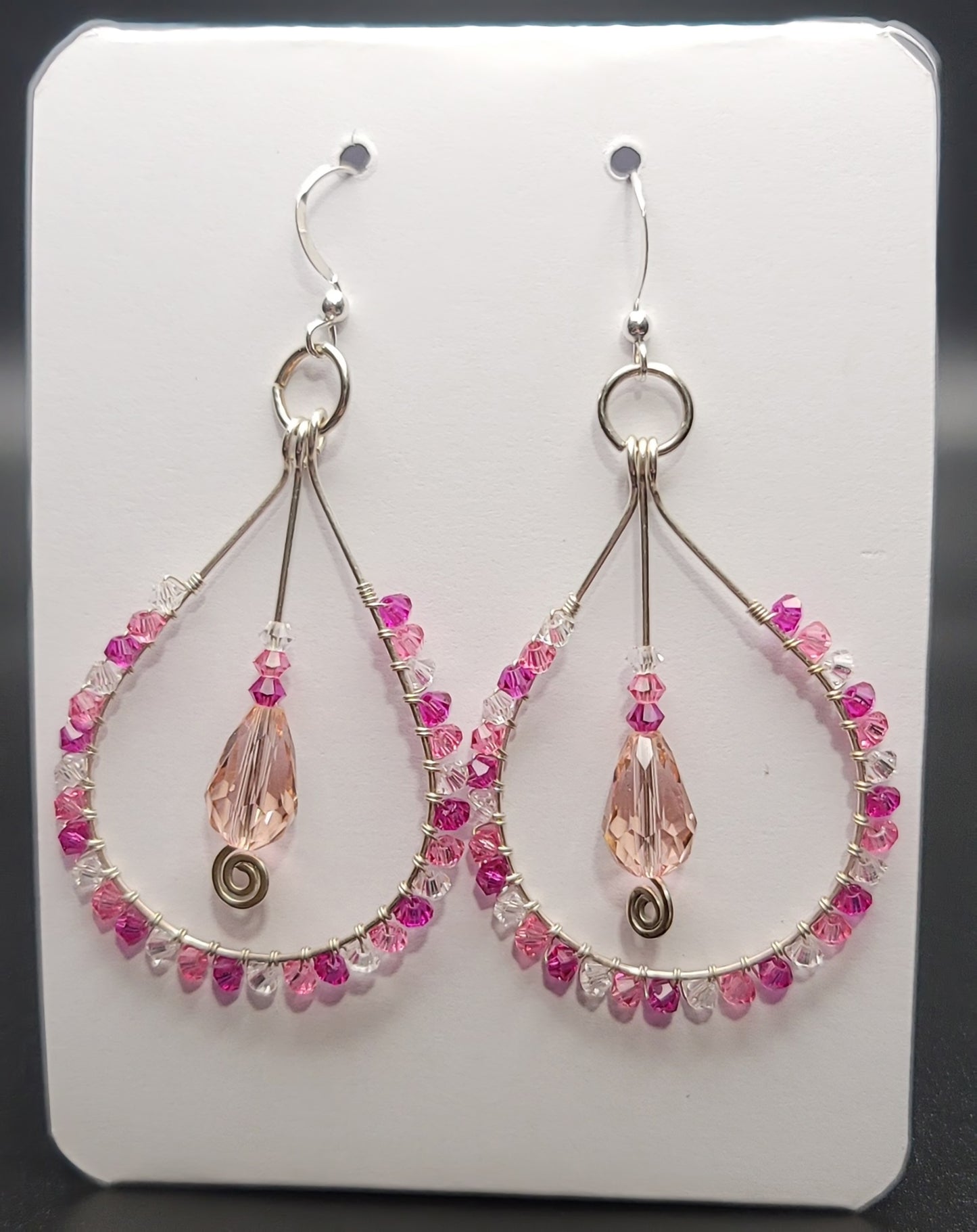 Silver Pink Drop Earrings