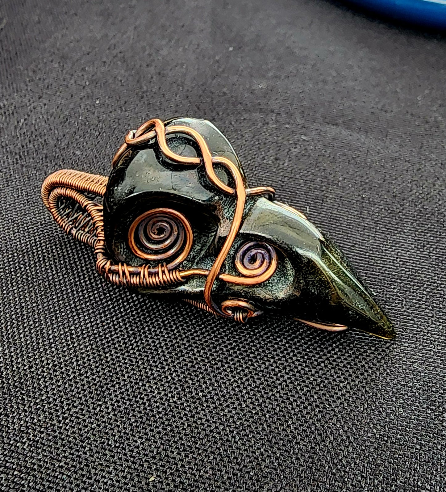 The Raven - Golden Sheen Obsidian Raven Skull Pendant