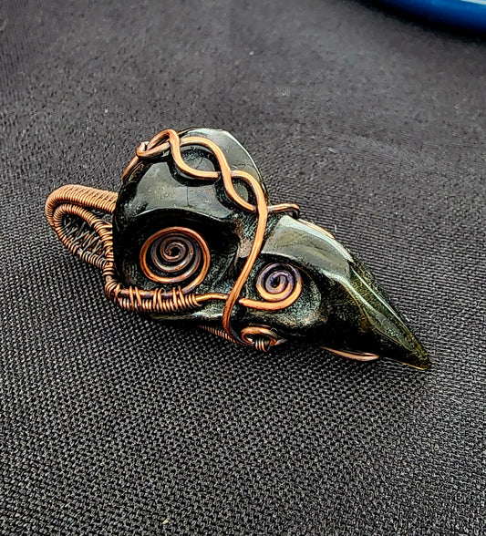 The Raven - Golden Sheen Obsidian Raven Skull Pendant