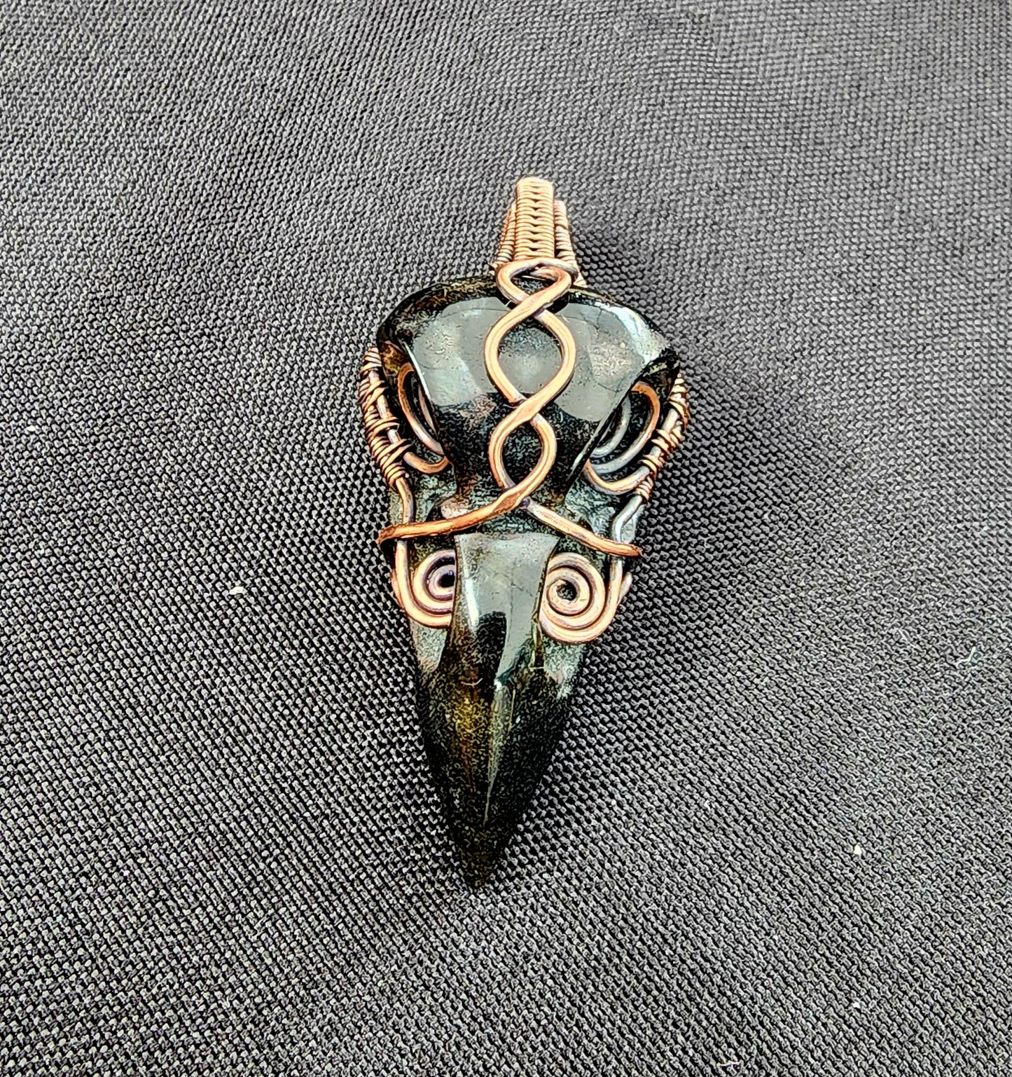 The Raven - Golden Sheen Obsidian Raven Skull Pendant