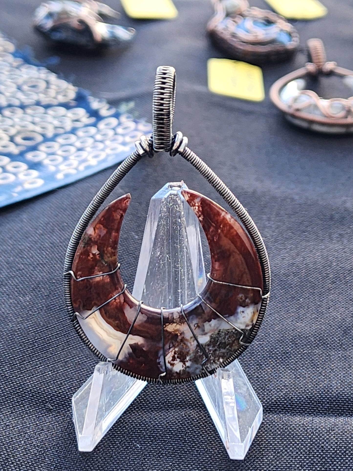 Moss Agate Crescent Moon Pendant