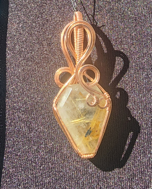 Reversible Golden Rutile Quartz Coffin Pendant