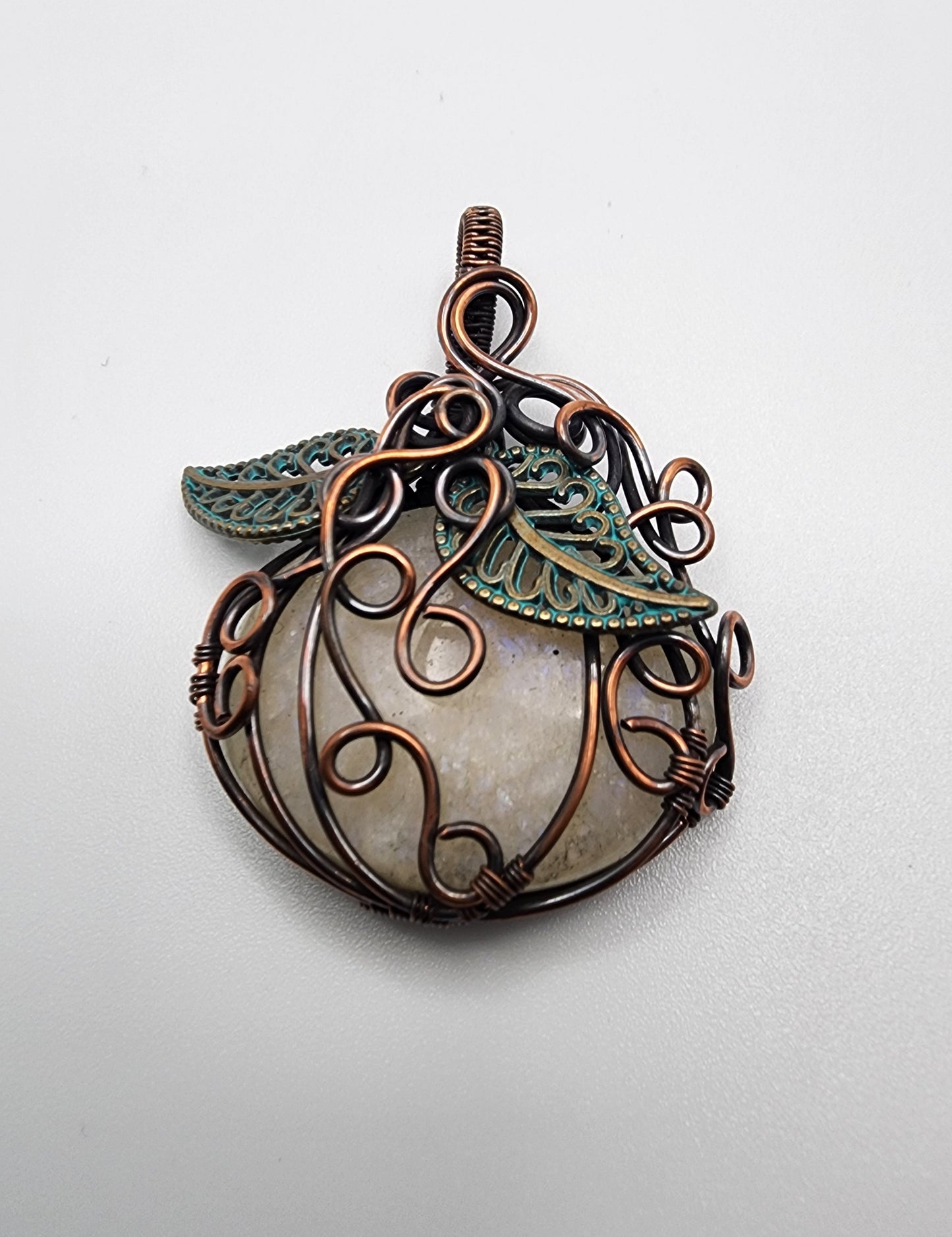 Belomorite (Russian Moonstone) Pumpkin Pendant