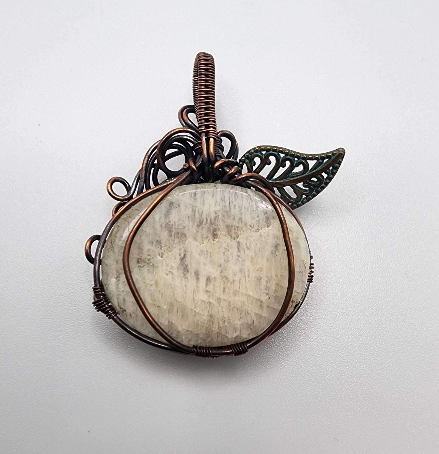 Belomorite (Russian Moonstone) Pumpkin Pendant