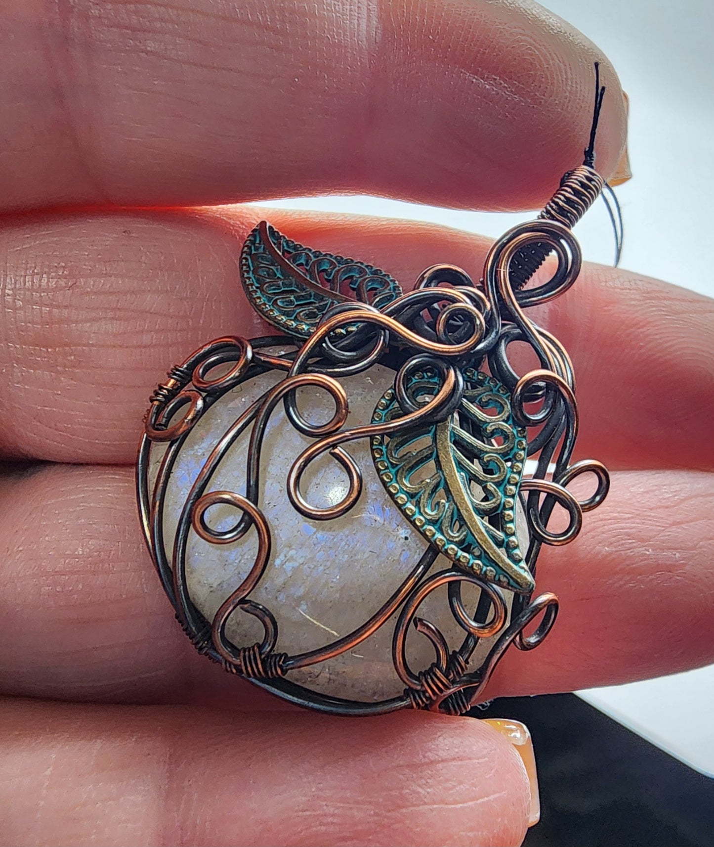 Belomorite (Russian Moonstone) Pumpkin Pendant