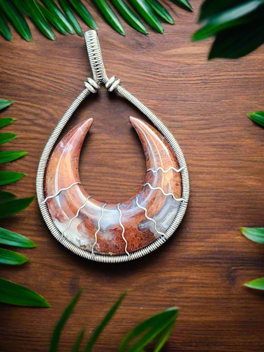 Moss Agate Crescent Moon Pendant